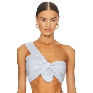 NWT $190 LAMARQUE Jolie One Shoulder Top Faux Leather Baby Blue